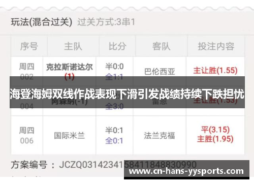 海登海姆双线作战表现下滑引发战绩持续下跌担忧